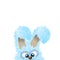 Blue Easter bunny is hiding beneath. Fluffy rabbit. Vector illustration with copyspace.