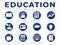 Blue Education Icon Set with Literature, Learning, Certificate, Creativity, Presentation and Distance Learning Test Icons