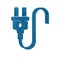 Blue Electric plug icon isolated on transparent background. Concept of connection and disconnection of the electricity.