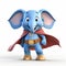 Blue Elephant Superhero Cartoon Character Design In 8k 3d Style