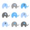 Blue elephants set. cute simple elephant logos