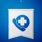 Blue Emergency phone call to hospital icon isolated on blue background. White pennant template. Vector Illustration