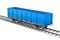 Blue empty freight wagon on the railway, 3D rendering