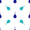 Blue Enema icon isolated seamless pattern on white background. Enema with a plastic tip. Medical pear. Vector