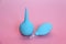 Blue enema with a soft tip. Blue nasal aspirator with glass tip