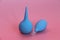 Blue enema with a soft tip. Blue nasal aspirator with glass tip