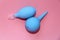 Blue enema with a soft tip. Blue nasal aspirator with glass tip