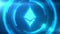 Blue Ethereum symbol on space background with HUD elements