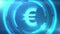 Blue euro currency symbol on space background with circles. Seamless loop.