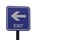 Blue Exit Sign, Metal Exit Sign, Parking Exit in Condo. Symbol. copy space. selective focus. on white background