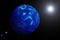 Blue exoplanet on a dark background. Elements of this image furnished by NASA
