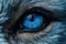 blue eye of a fox close-up. tinted. tinted, close up of super bright blue wolf eyes extreme detail, AI Generated