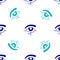 Blue Eye of Horus icon isolated seamless pattern on white background. Ancient Egyptian goddess Wedjet symbol of