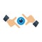 Blue eye symbol in hands frame