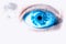 Blue eye viewing digital information.