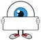 Blue Eyeball Guy Cartoon Mascot Character Holding A Blank Sign