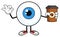 Blue Eyeball Guy Cartoon Mascot Character Holding A Take Out Cup And Gesturing Ok