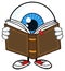 Blue Eyeball Guy Cartoon Mascot Character Reading A Book