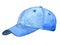 Blue fabricated baseball hat with white snitching in watercolor