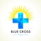 Blue facet cross and sun.