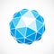 Blue faceted orb created from triangles, dimensional vector sphere. Low poly geometric design element for use in engineering and