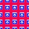 Blue Failed access cloud storage icon isolated seamless pattern on red background. Cloud technology data transfer and