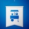 Blue Fast street food cart icon isolated on blue background. Urban kiosk. White pennant template. Vector