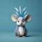 Blue Feathered Mouse Figurine With Painted Eyes