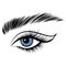 Blue female eye with eyebrow, art aesthetics poster. Beauty logo.Beauty and fashion concept. Illustration