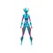 Blue female robot space suit, superhero, cyborg costume, back view vector Illustration on a white background