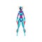 Blue female robot space suit, superhero, cyborg costume, front view vector Illustration on a white background