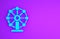 Blue Ferris wheel icon isolated on purple background. Amusement park. Childrens entertainment playground, recreation