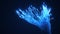 Blue fiber optic glass strings glowing in dark. 3d illustration