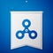 Blue Fidget spinner icon isolated on blue background. Stress relieving toy. Trendy hand spinner. White pennant template