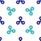 Blue Fidget spinner icon isolated seamless pattern on white background. Stress relieving toy. Trendy hand spinner