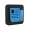 Blue File document icon isolated on transparent background. Checklist icon. Business concept. Black square button.