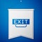 Blue Fire exit icon isolated on blue background. Fire emergency icon. White pennant template. Vector