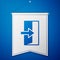 Blue Fire exit icon isolated on blue background. Fire emergency icon. White pennant template. Vector