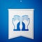 Blue Firefighter gloves icon isolated on blue background. Protect gloves icon. White pennant template. Vector