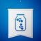 Blue Fireflies bugs in a jar icon isolated on blue background. White pennant template. Vector