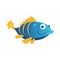 Blue fish with yellow stripes. Sea, tropical, aquarium fish. Colorful cartoon character