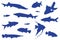 Blue fishes swimming vector isolated illustration.