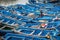 Blue fishing boats in harbor Essaouira Morocco