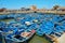 Blue fishing boats in the port of Essaouira, Morocco