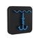 Blue Fishing hook under water icon isolated on transparent background. Fishing tackle. Black square button.