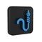 Blue Fishing hook and worm icon isolated on transparent background. Fishing tackle. Black square button.