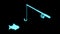 Blue fishing icon isolated on black screen. experiment, since and web symbol.