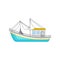 Blue fishing trawler with net and ropes. Water transport. Flat vector icon of boat for commercial fishing concept