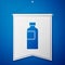 Blue Fitness shaker icon isolated on blue background. Sports shaker bottle with lid for water and protein cocktails