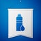 Blue Fitness shaker icon isolated on blue background. Sports shaker bottle with lid for water and protein cocktails